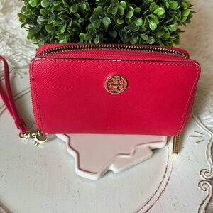 Tory Burch red Robinson zip Wallet with wristlet strap